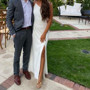 White one shoulder AMSALE gown